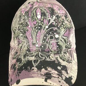 CHIC BLING! FLEUR-DE-LIS PURPLE & GRAY TRUCKER CAP MESH-BACK BY L.O.G.A. FASHION